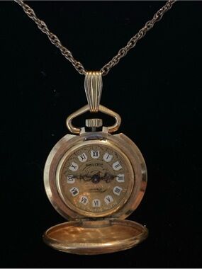 Vintage 1960 Nastrix 17 Jewels Mechanical Pendant Watch Chain Necklace 12kt GF